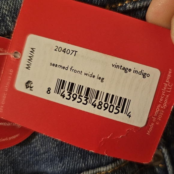 Spanx NWT Vintage Indigo Seam Front Pull On Wide Leg Jeans Size Tall M - Picture 3 of 6